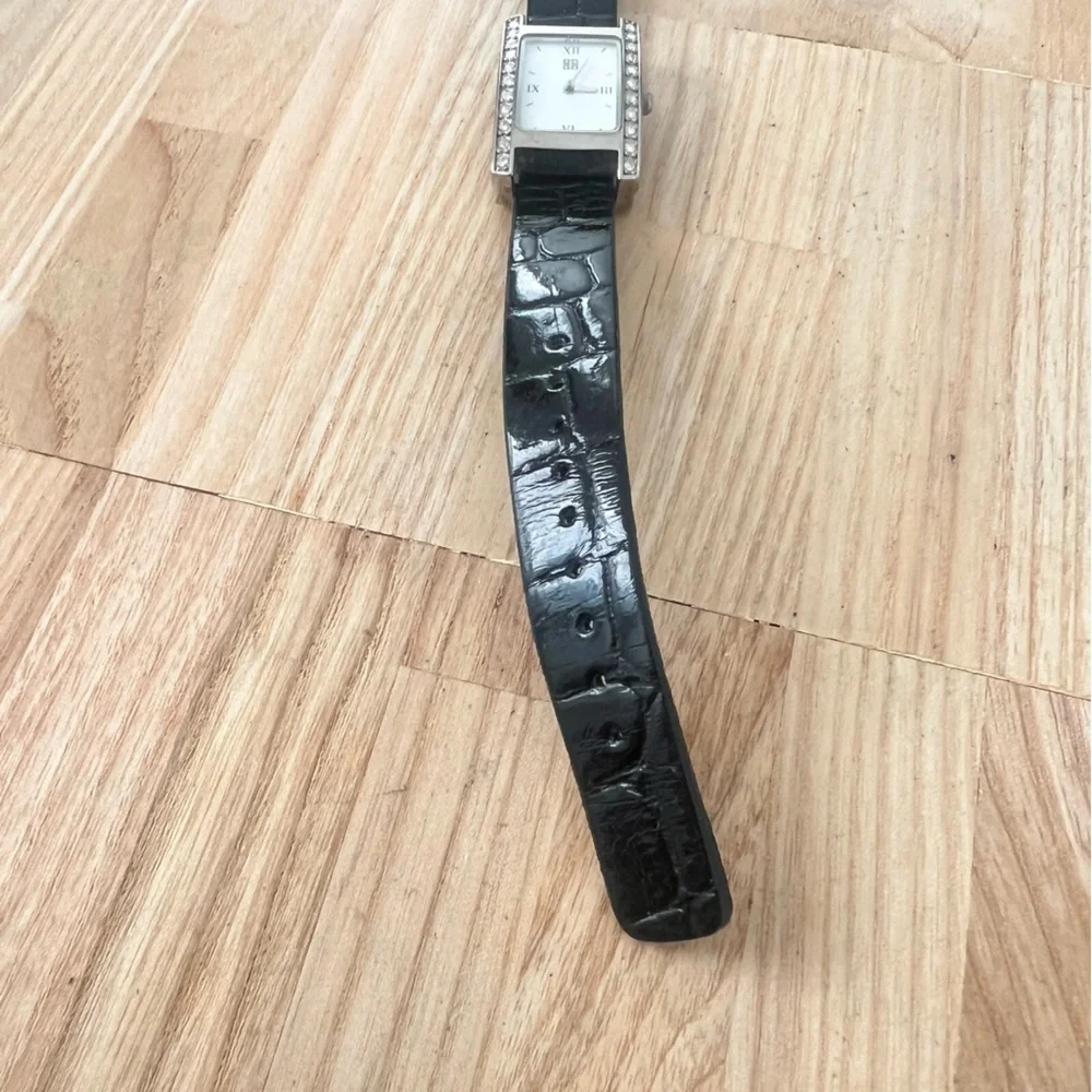 Vintage Givenchy ladies rectangle silver tone leather dress watch NEW BATTERY